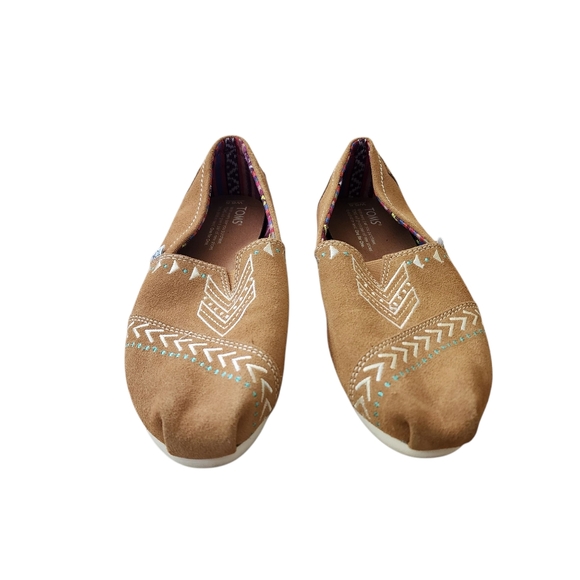 Toms Embroidered Suede Classic Slip On Brown 6.5 - Picture 4 of 6